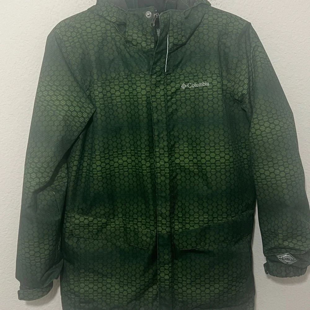 Columbia Ski Jacket Omni Tech Interchange Windbreaker Rain Green Kids Sz L fall